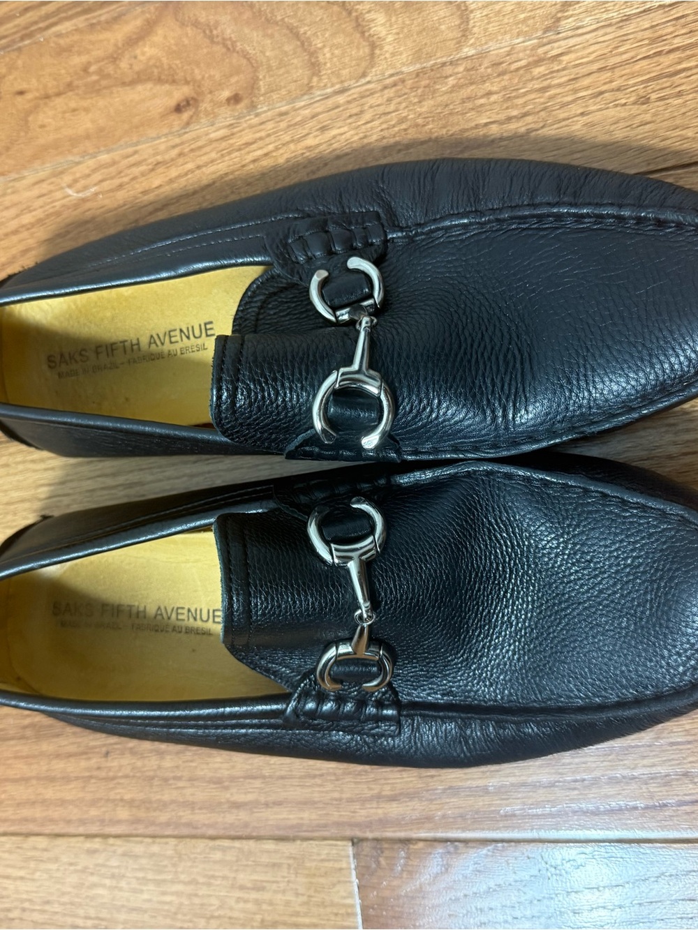 Saks Fifth Avenue Black Pebbled Leather Horsebit Loafers